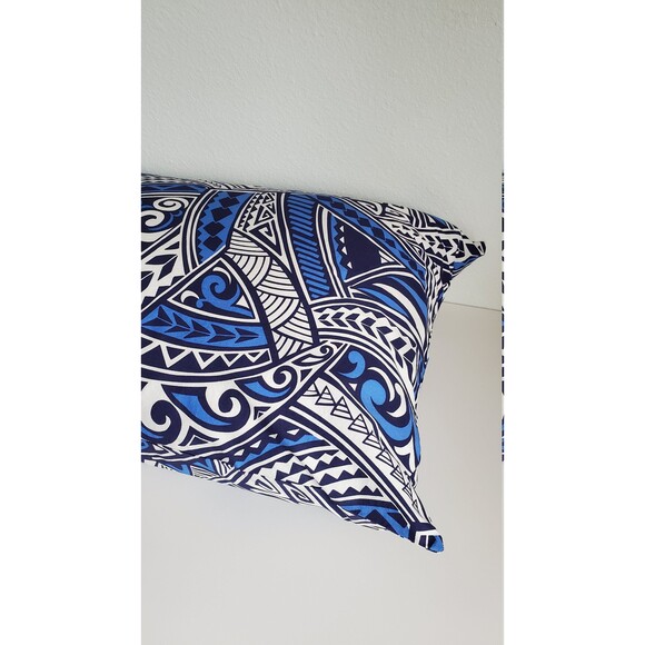 Blue, White Polynesian Motif Pillowcase | Handmade | 100% Cotton - Picture 3 of 4